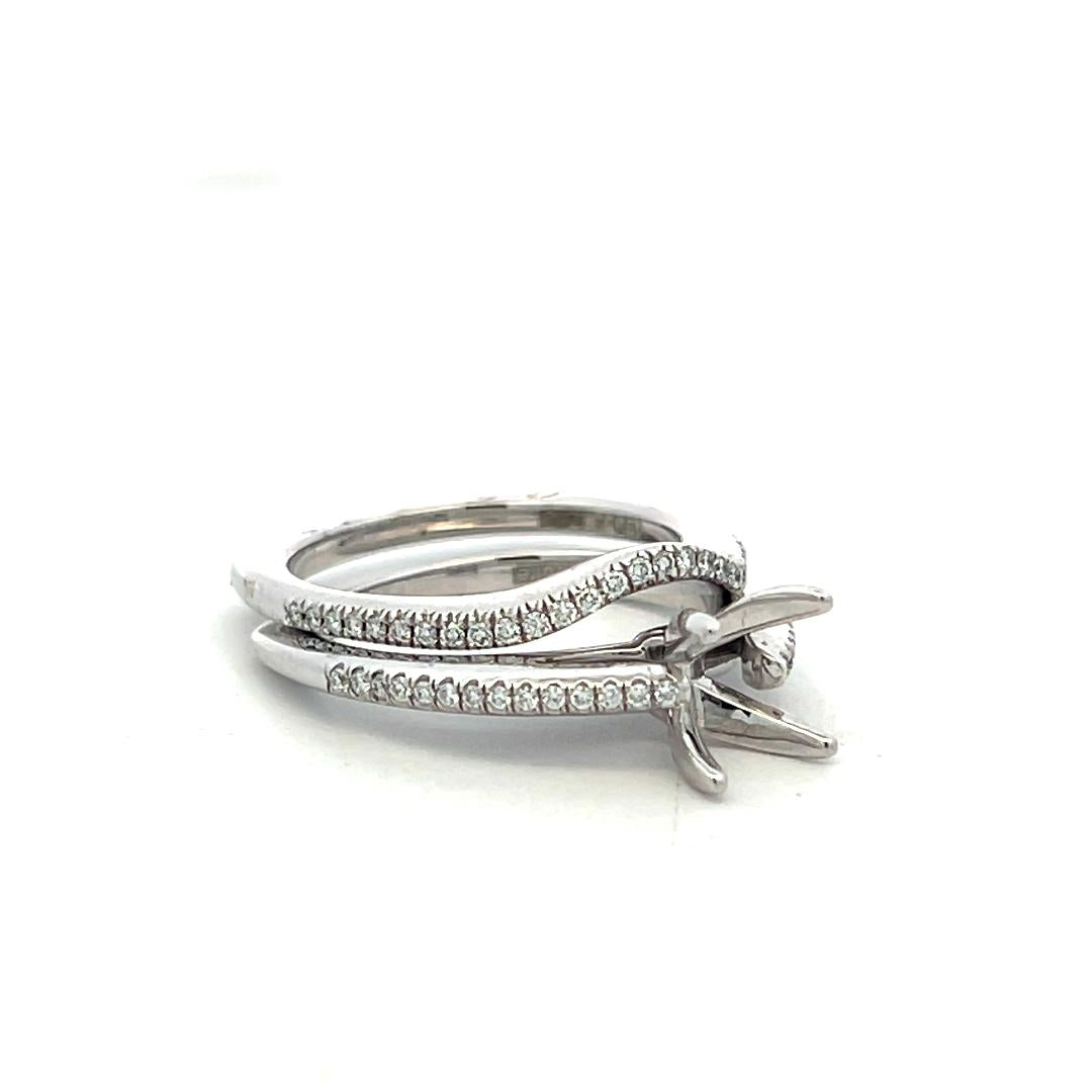 18K White Gold Semi Mount Ring with 0.3ct Round Diamonds Fits 7.6mm 1.50ct+
