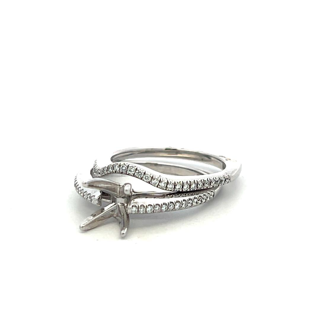 18K White Gold Semi Mount Ring with 0.3ct Round Diamonds Fits 7.6mm 1.50ct+