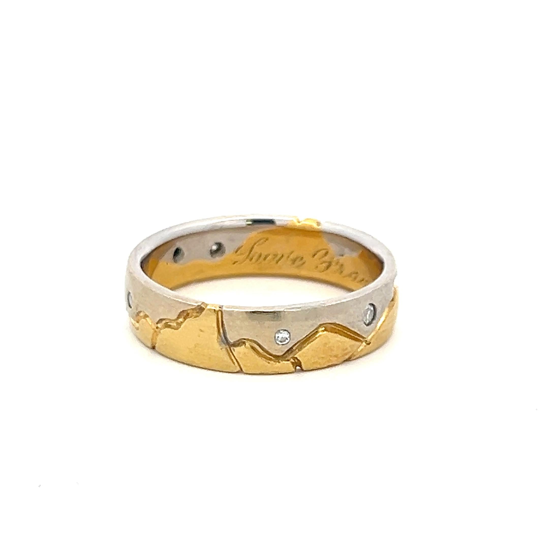 Vintage 18K Two Tone Gold-Platinum Band Ring 0.03 Carat Round Diamonds Size 8.5