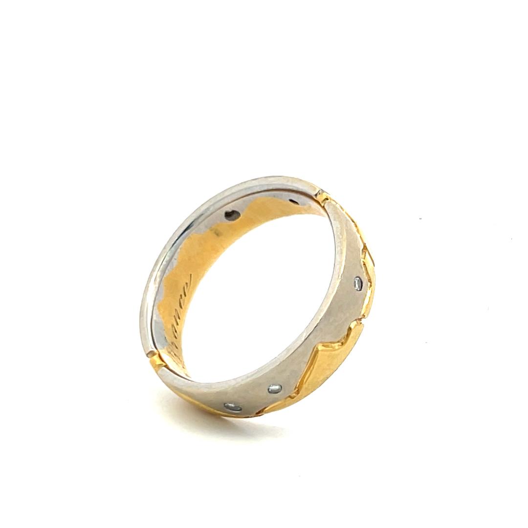 Vintage 18K Two Tone Gold-Platinum Band Ring 0.03 Carat Round Diamonds Size 8.5