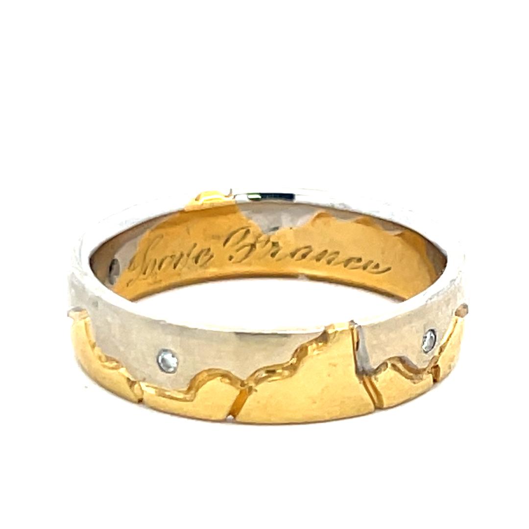 Vintage 18K Two Tone Gold-Platinum Band Ring 0.03 Carat Round Diamonds Size 8.5