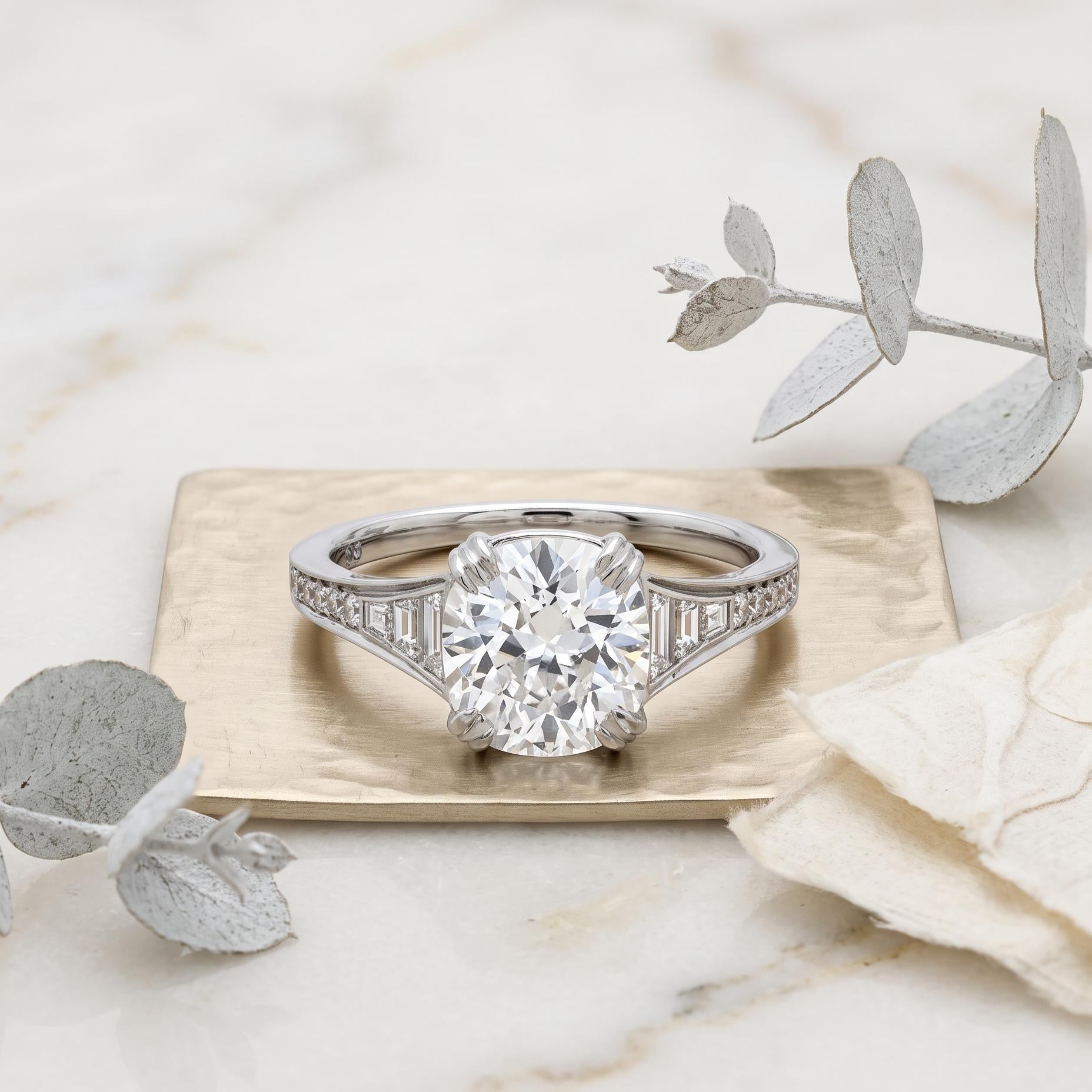 Platinum Engagement Ring with 2.2ct Old Miner & Mixed Cut Diamonds E SI2 GIA