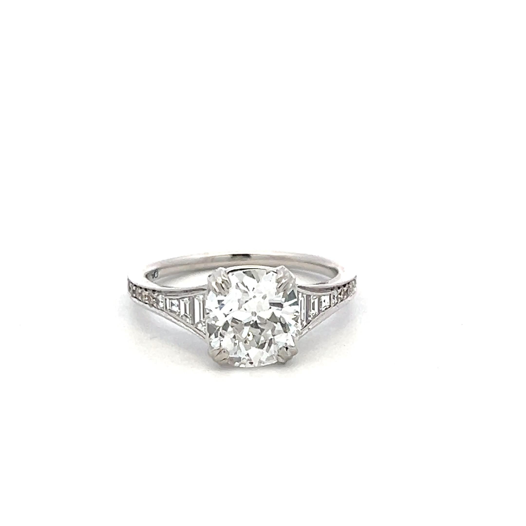 Platinum Engagement Ring with 2.2ct Old Miner & Mixed Cut Diamonds E SI2 GIA