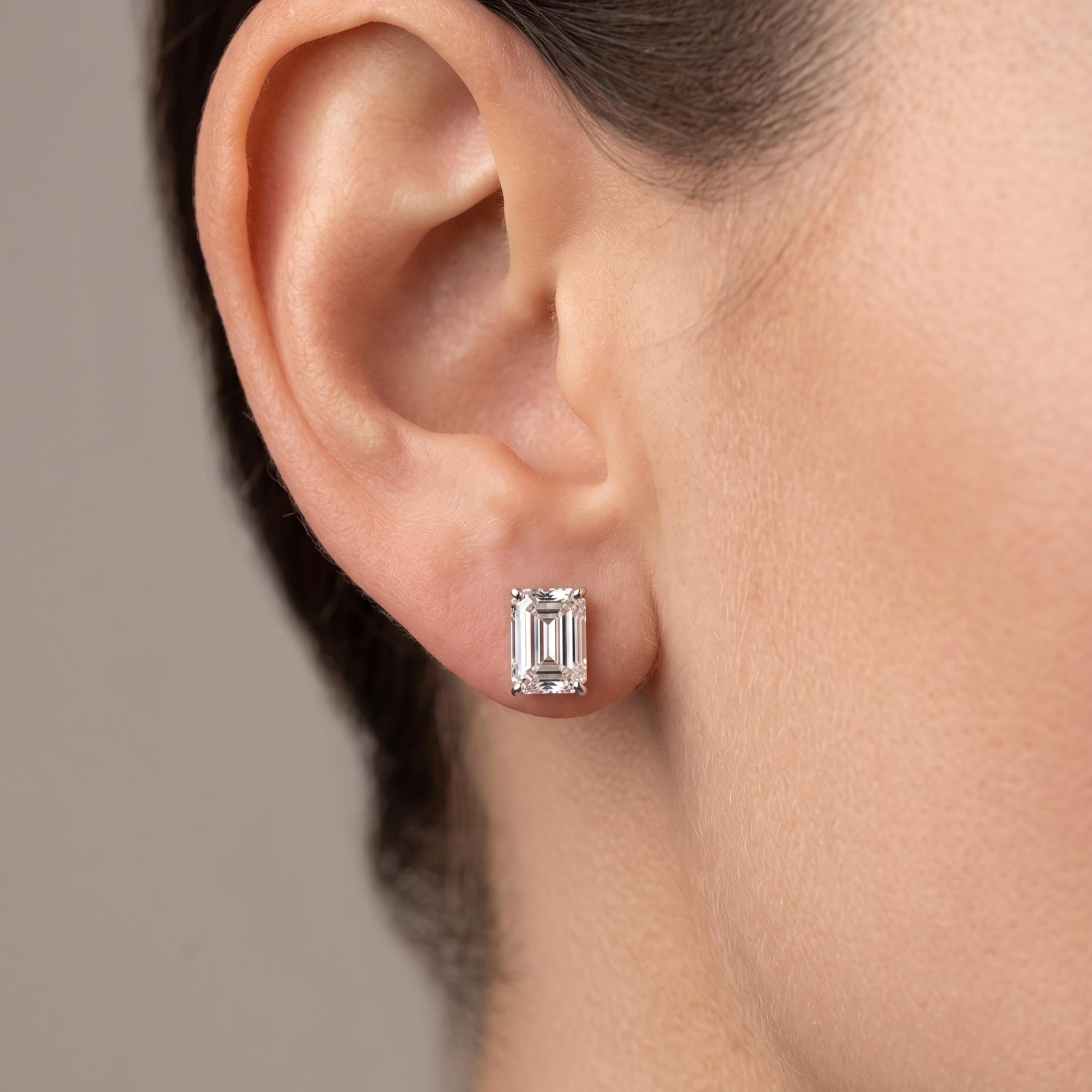 14K White Gold Studs Earrings with 2.4 Carat Emerald Cut Diamonds H/G VS1 GIA