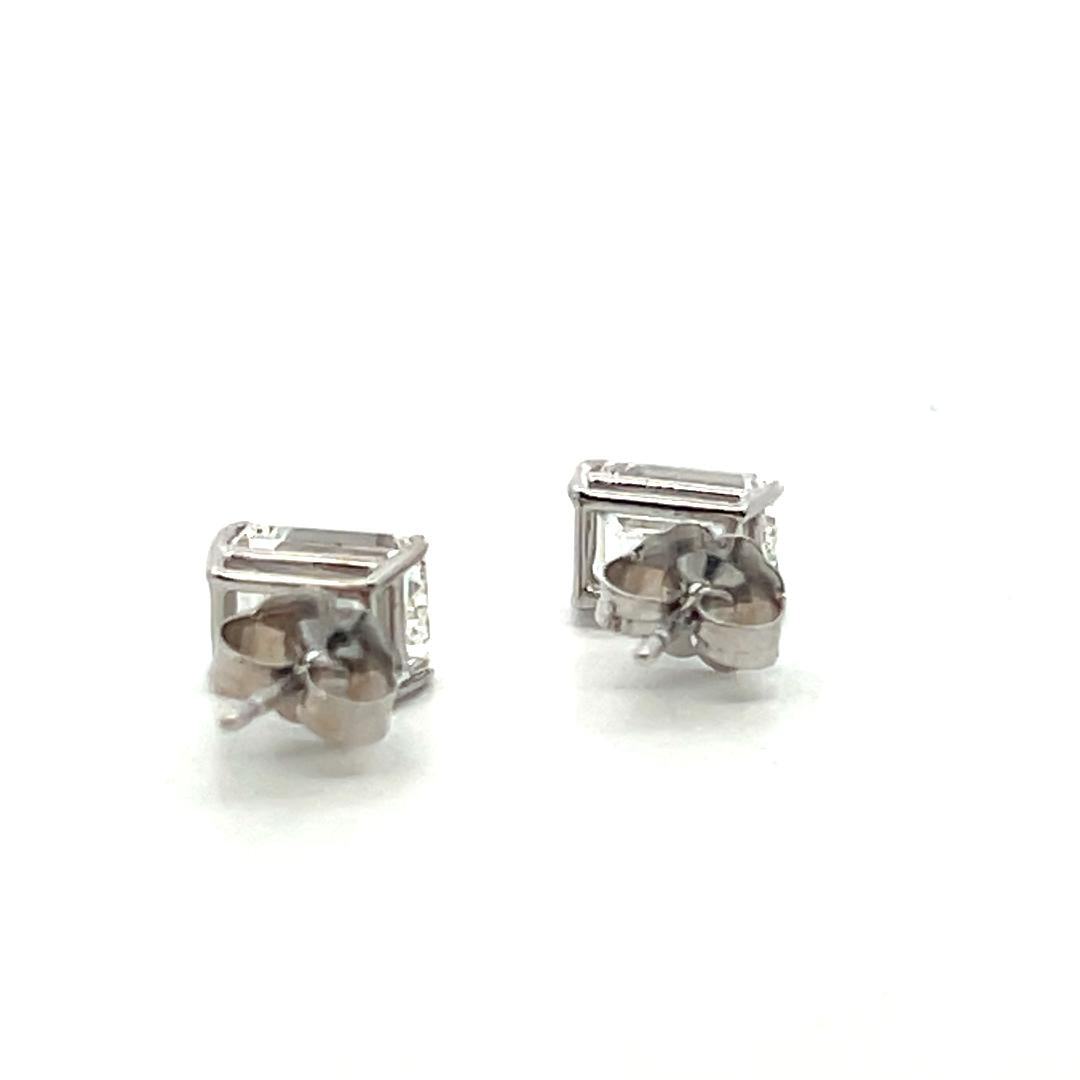 14K White Gold Studs Earrings with 2.4 Carat Emerald Cut Diamonds H/G VS1 GIA