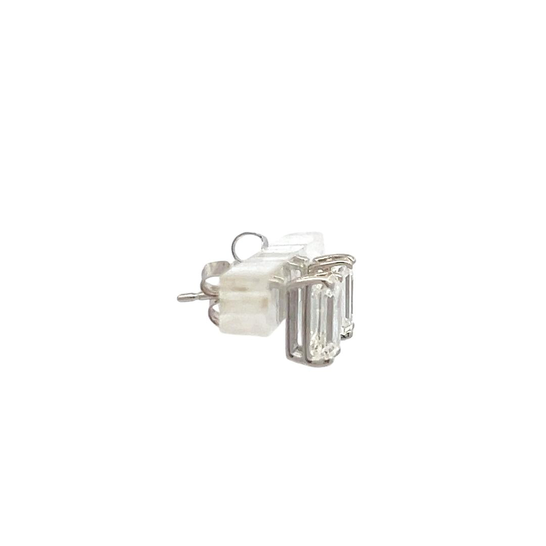 14K White Gold Studs Earrings with 2.4 Carat Emerald Cut Diamonds H/G VS1 GIA