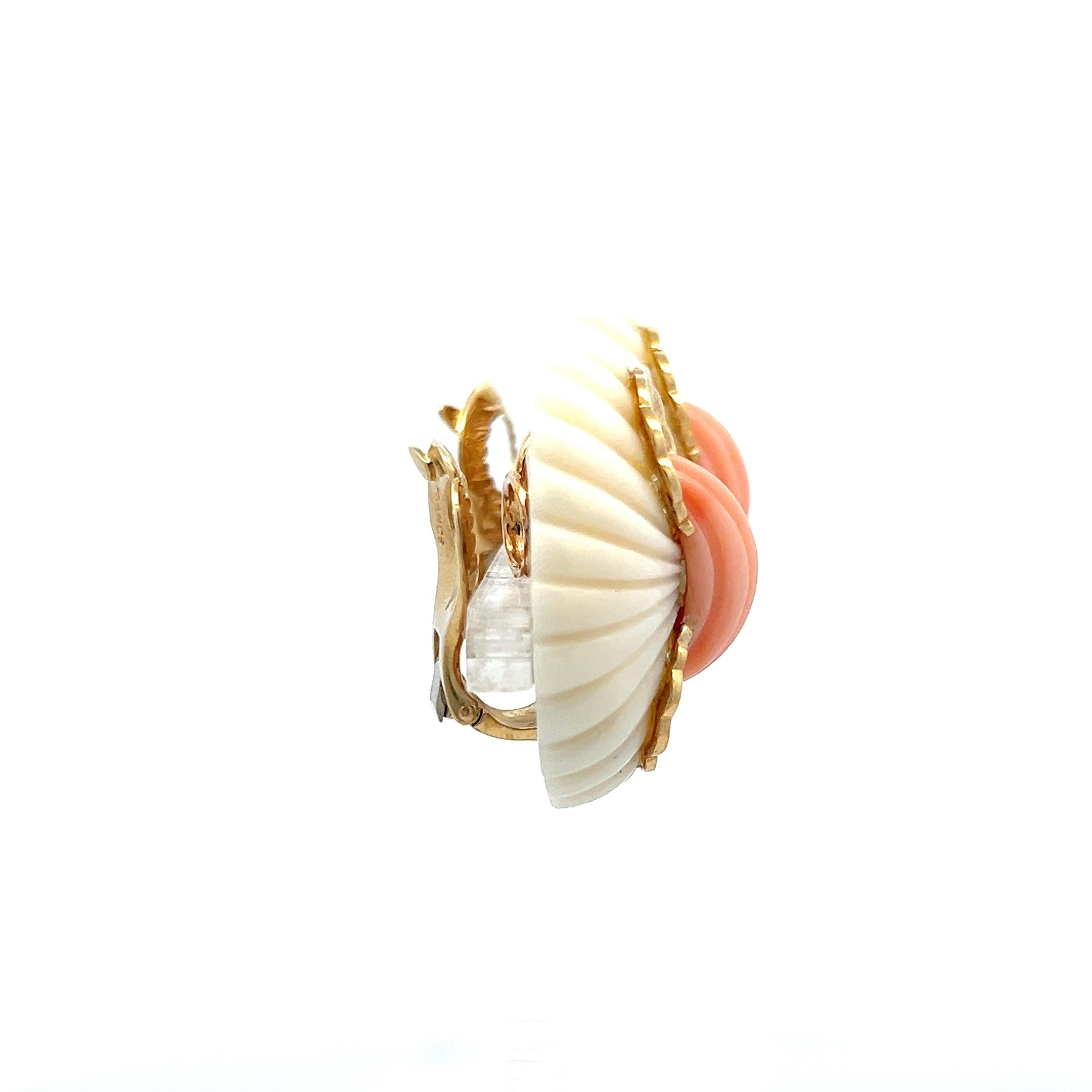 Van Cleef & Arpels 18K Yellow Gold Clip On Earrings with Coral 1.6ct Diamonds