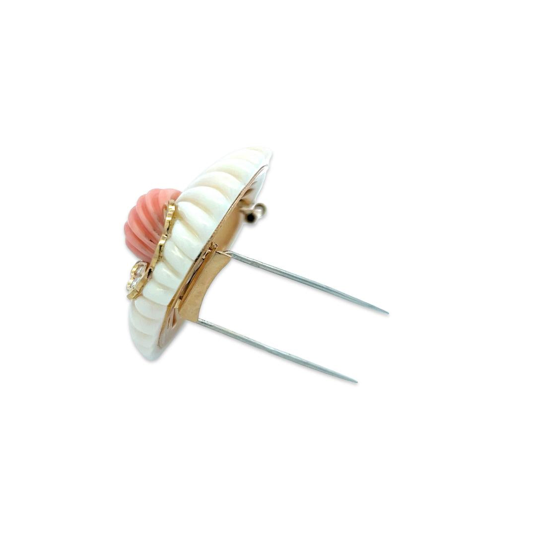 Van Cleef & Arpels 18K Yellow Gold Pin Brooch with Coral and 1.6ct Diamonds