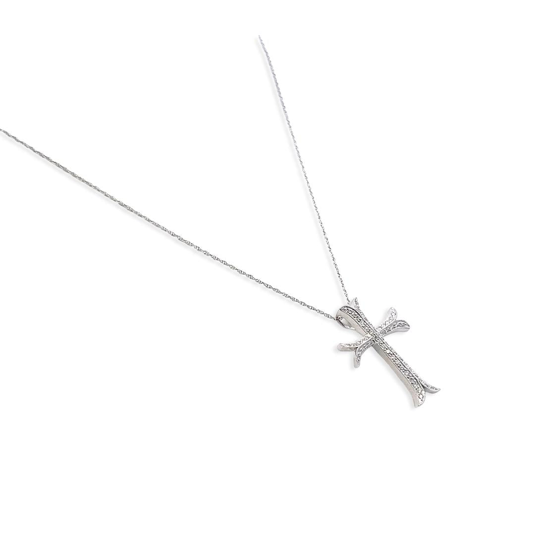 14K White Gold Cross Pendant Necklace 0.26 Carat Round G VS Diamonds 18 Inch