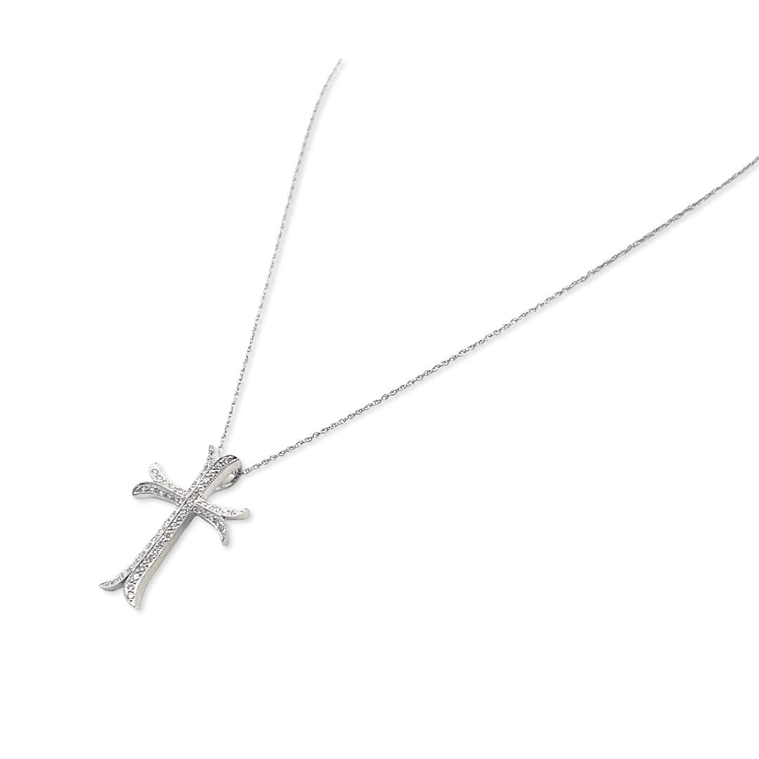 14K White Gold Cross Pendant Necklace 0.26 Carat Round G VS Diamonds 18 Inch