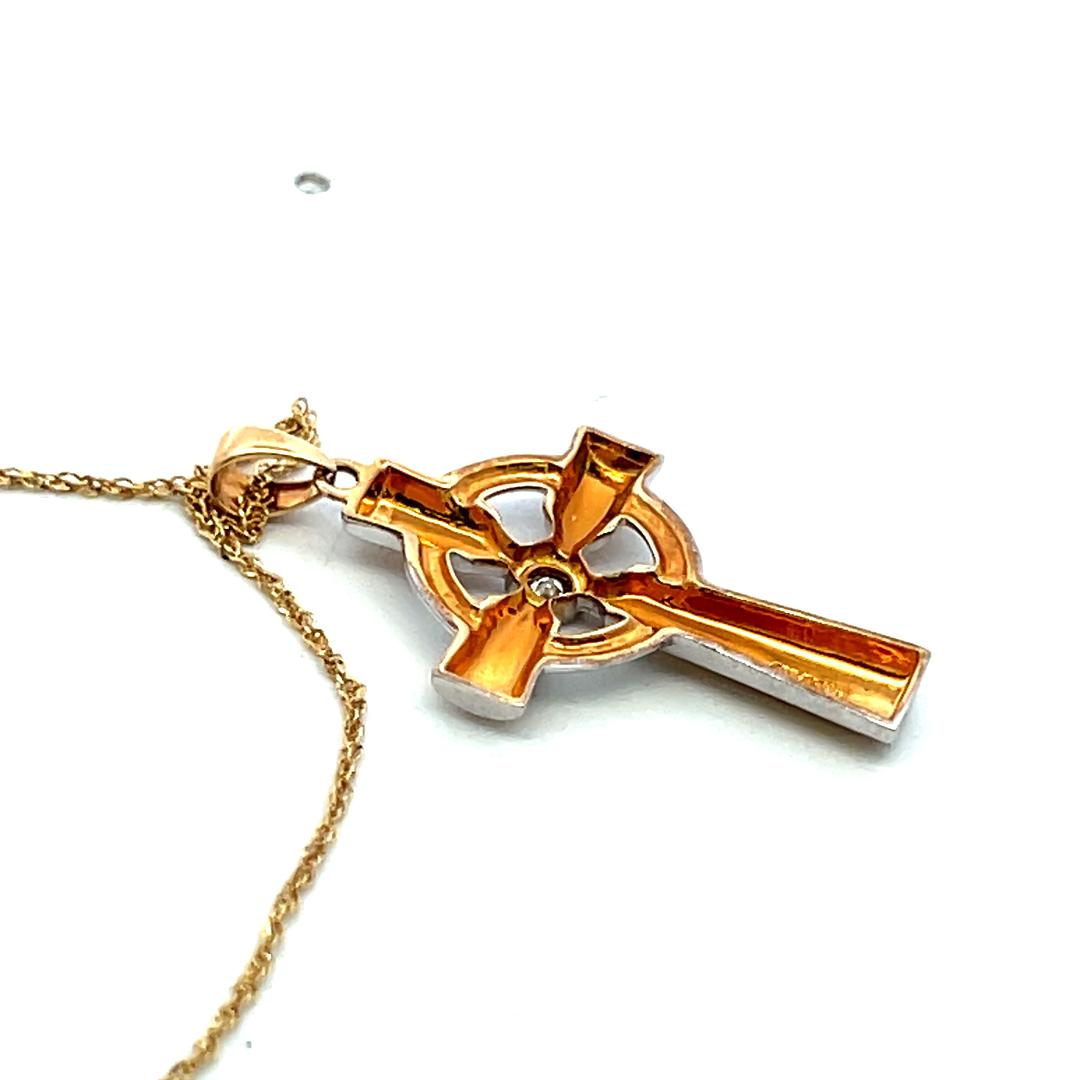 14K Two Tone Gold Cross Pendant Necklace with 0.05 Carat Round G VS Diamond 18