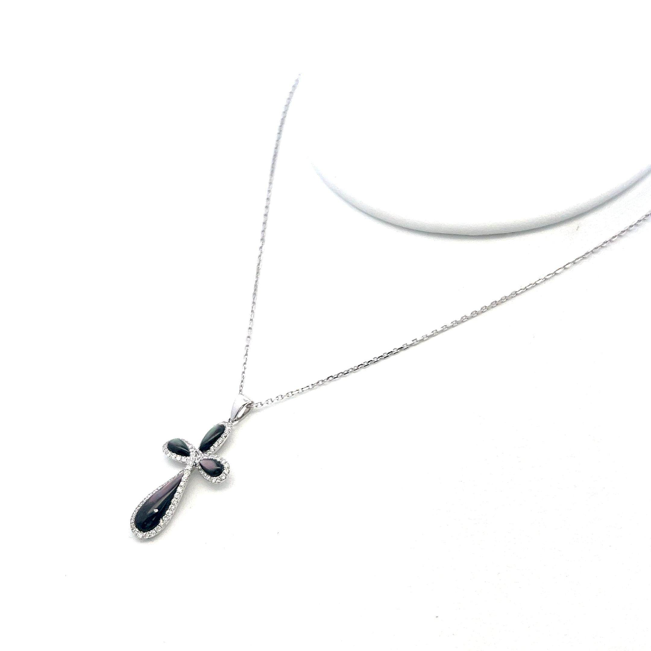 14K White Gold Cross Pendant Necklace 0.34 Carat Round G VS Diamonds 18 Inch