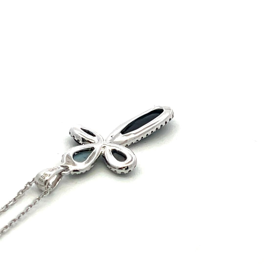 14K White Gold Cross Pendant Necklace 0.34 Carat Round G VS Diamonds 18 Inch
