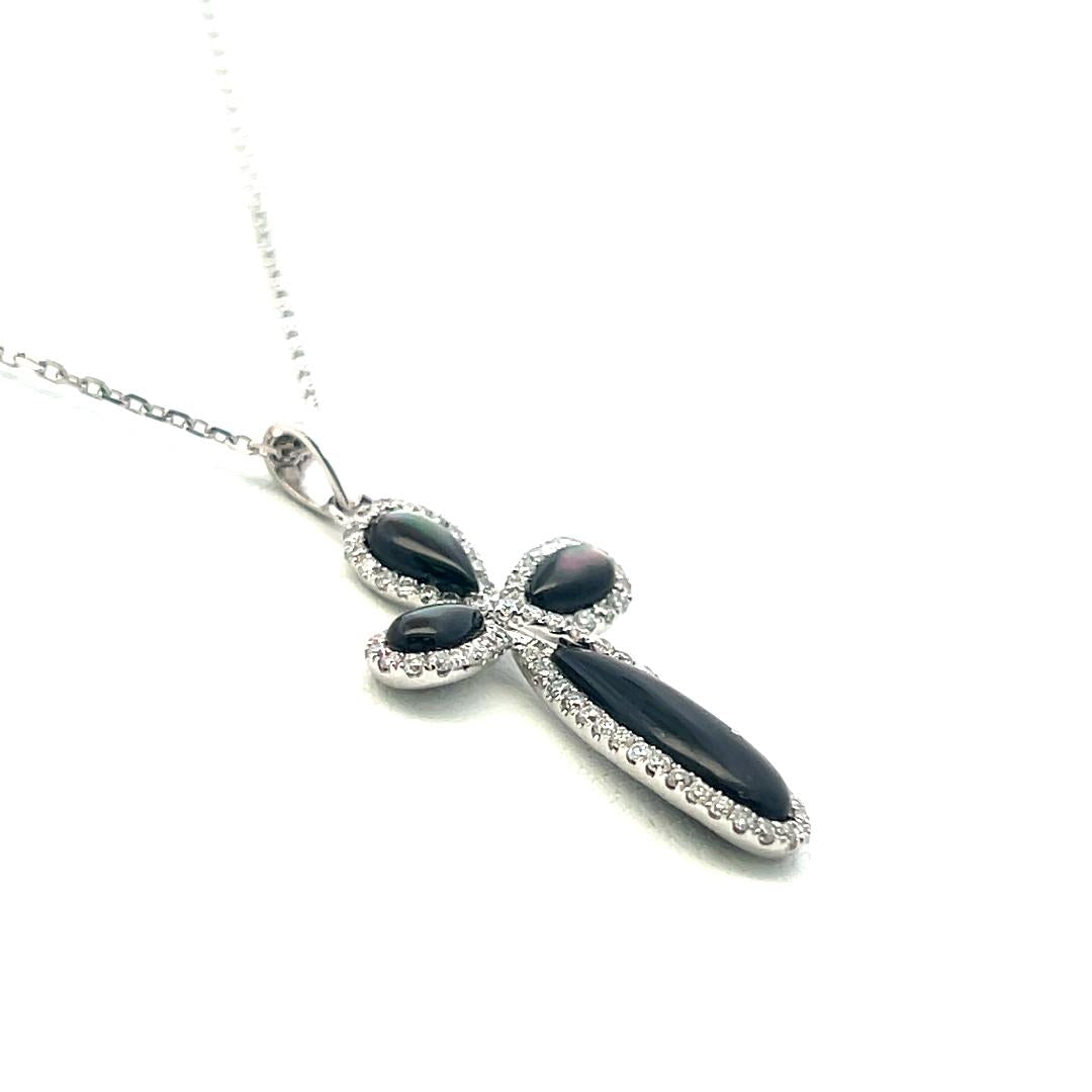 14K White Gold Cross Pendant Necklace 0.34 Carat Round G VS Diamonds 18 Inch