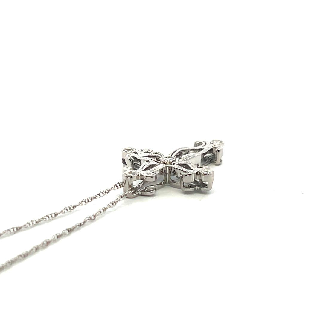 14K White Gold Cross Pendant Necklace 0.06 Carat Round G VS Diamonds 18 Inch
