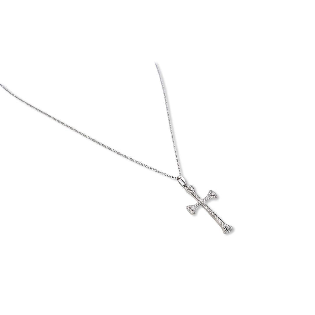 14K White Gold Cross Pendant Neckalce with 0.25 Carat Round G VS Diamonds 18in
