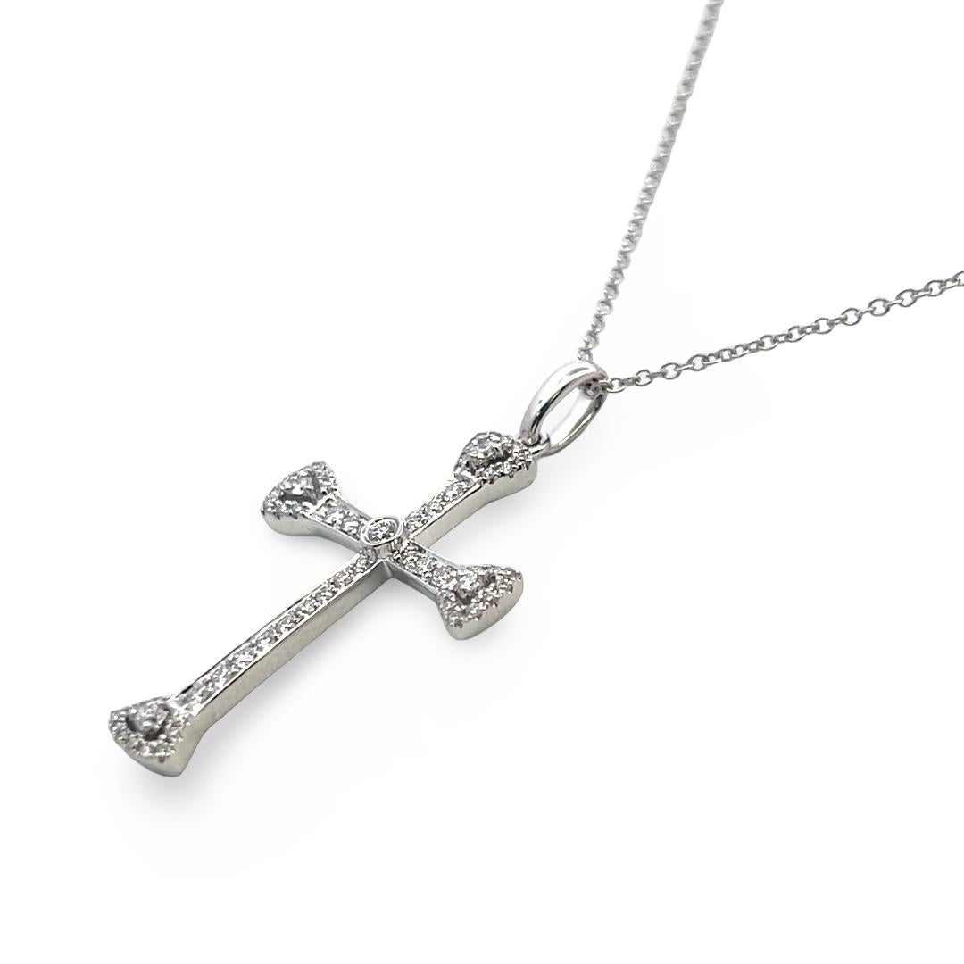 14K White Gold Cross Pendant Neckalce with 0.25 Carat Round G VS Diamonds 18in