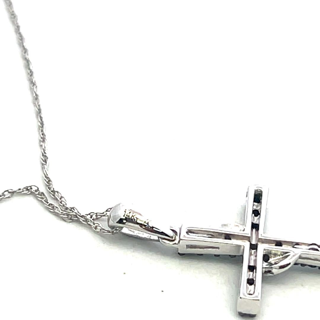 14K White Gold Cross Pendant Necklace with 0.24 Carat Round G VS Diamonds