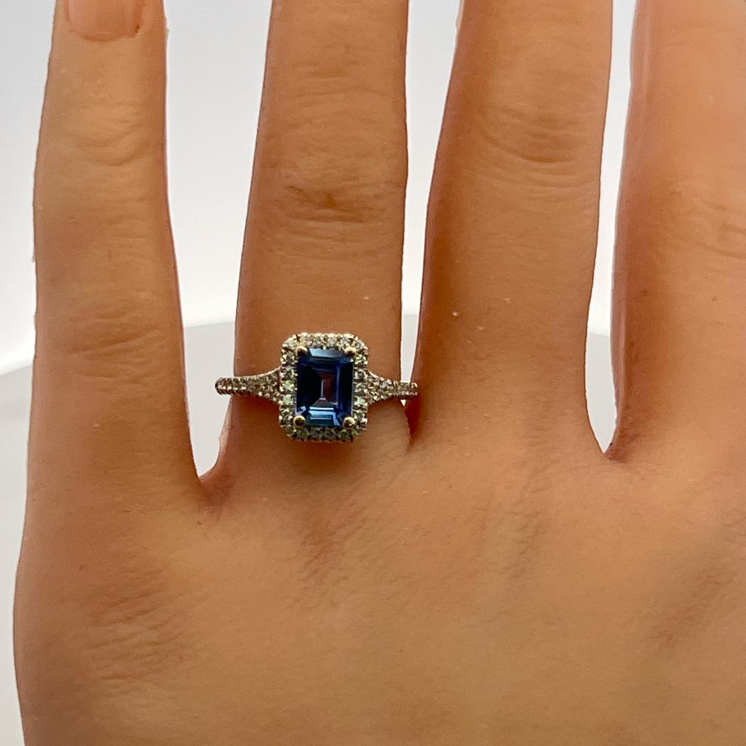 14K White Gold Engagement Ring with 0.26ct Round G VS Diamond & 1.11ct Sapphire