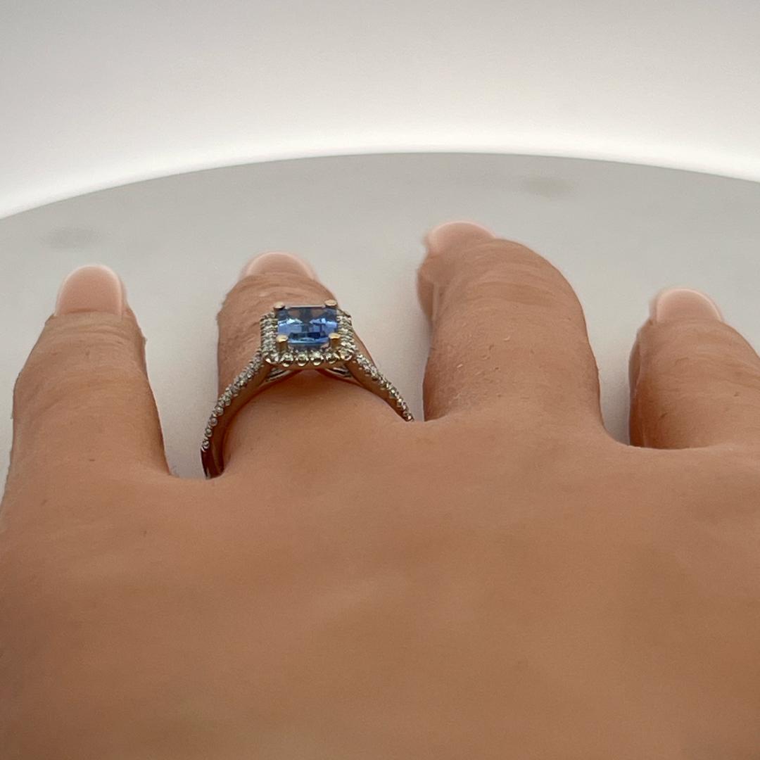 14K White Gold Engagement Ring with 0.26ct Round G VS Diamond & 1.11ct Sapphire