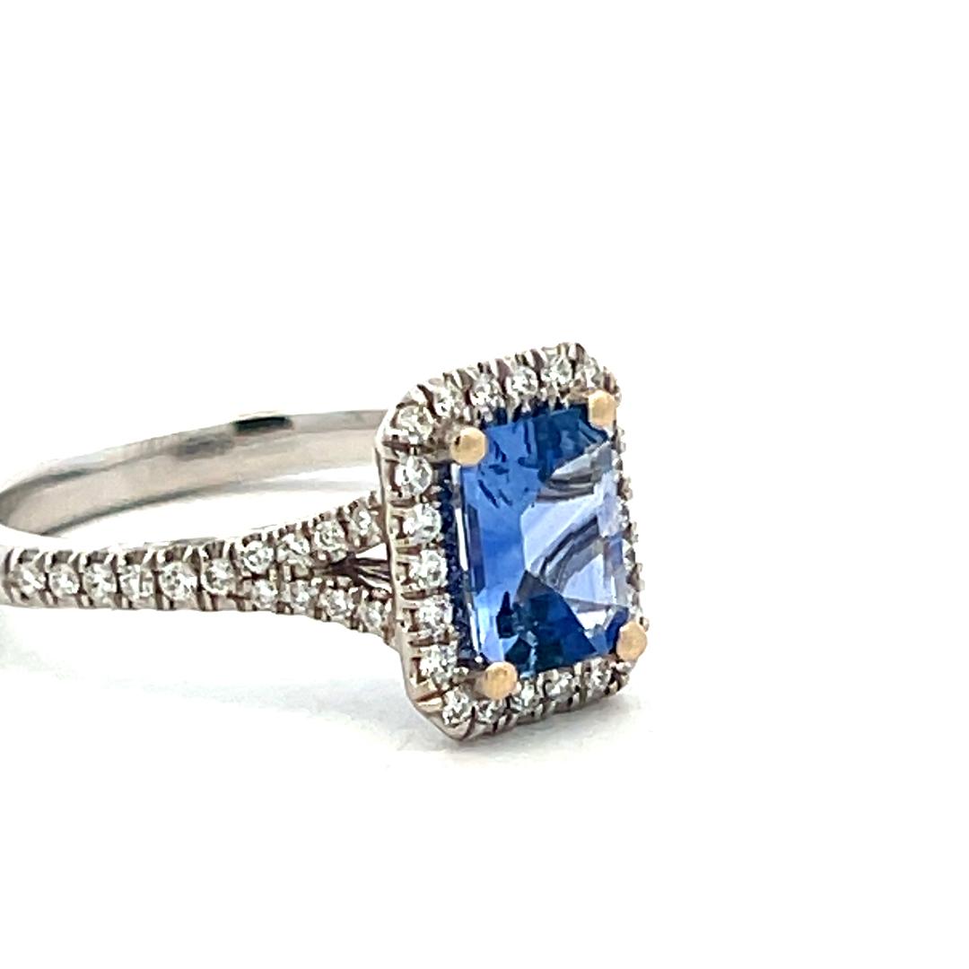 14K White Gold Engagement Ring with 0.26ct Round G VS Diamond & 1.11ct Sapphire