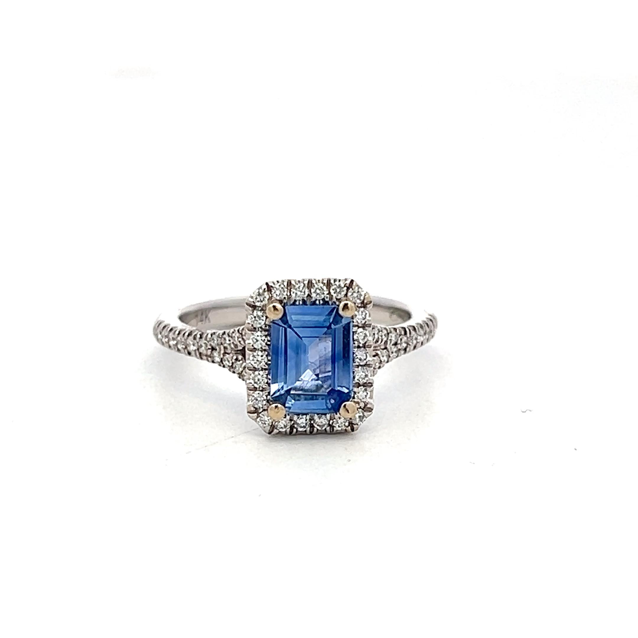 14K White Gold Engagement Ring with 0.26ct Round G VS Diamond & 1.11ct Sapphire