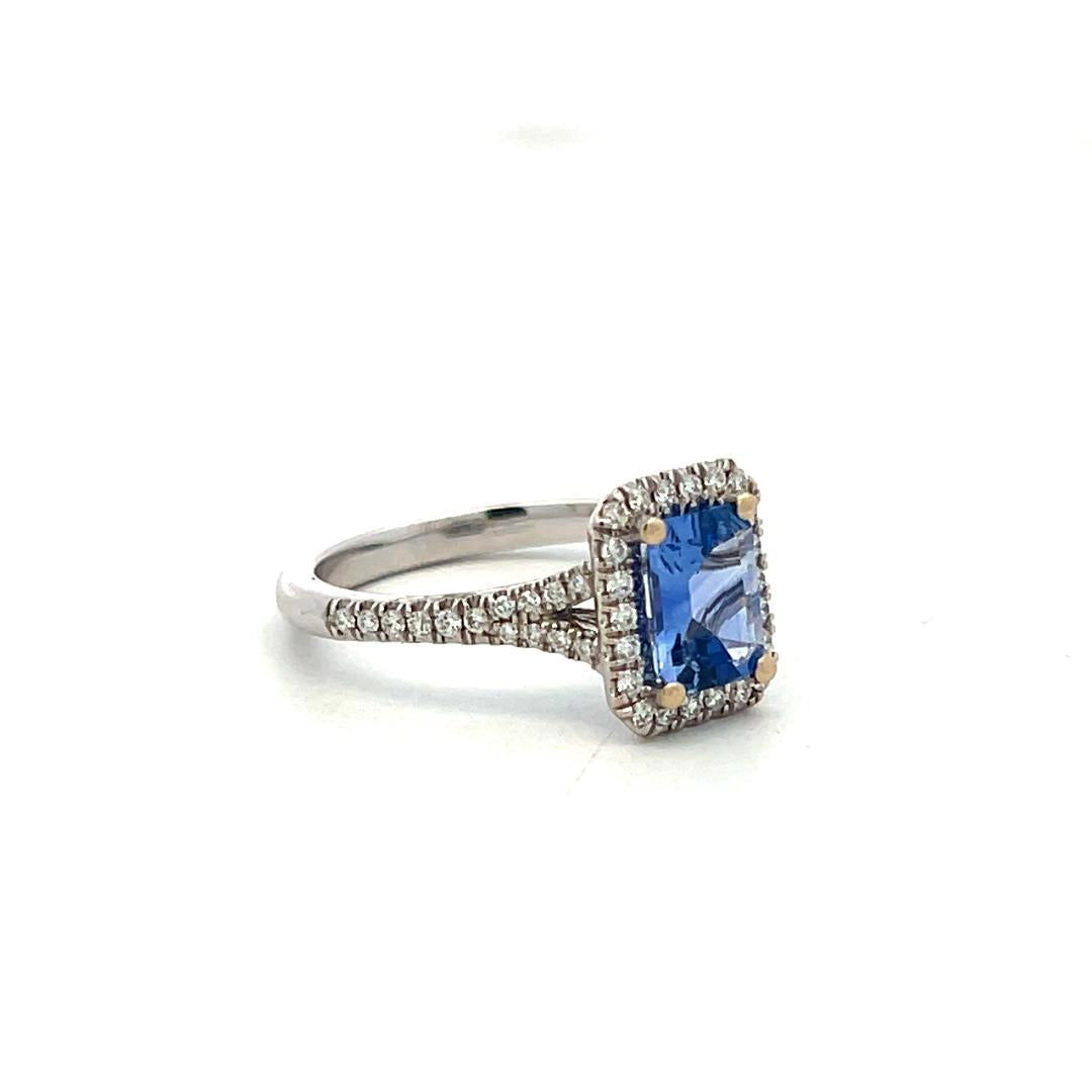 14K White Gold Engagement Ring with 0.26ct Round G VS Diamond & 1.11ct Sapphire