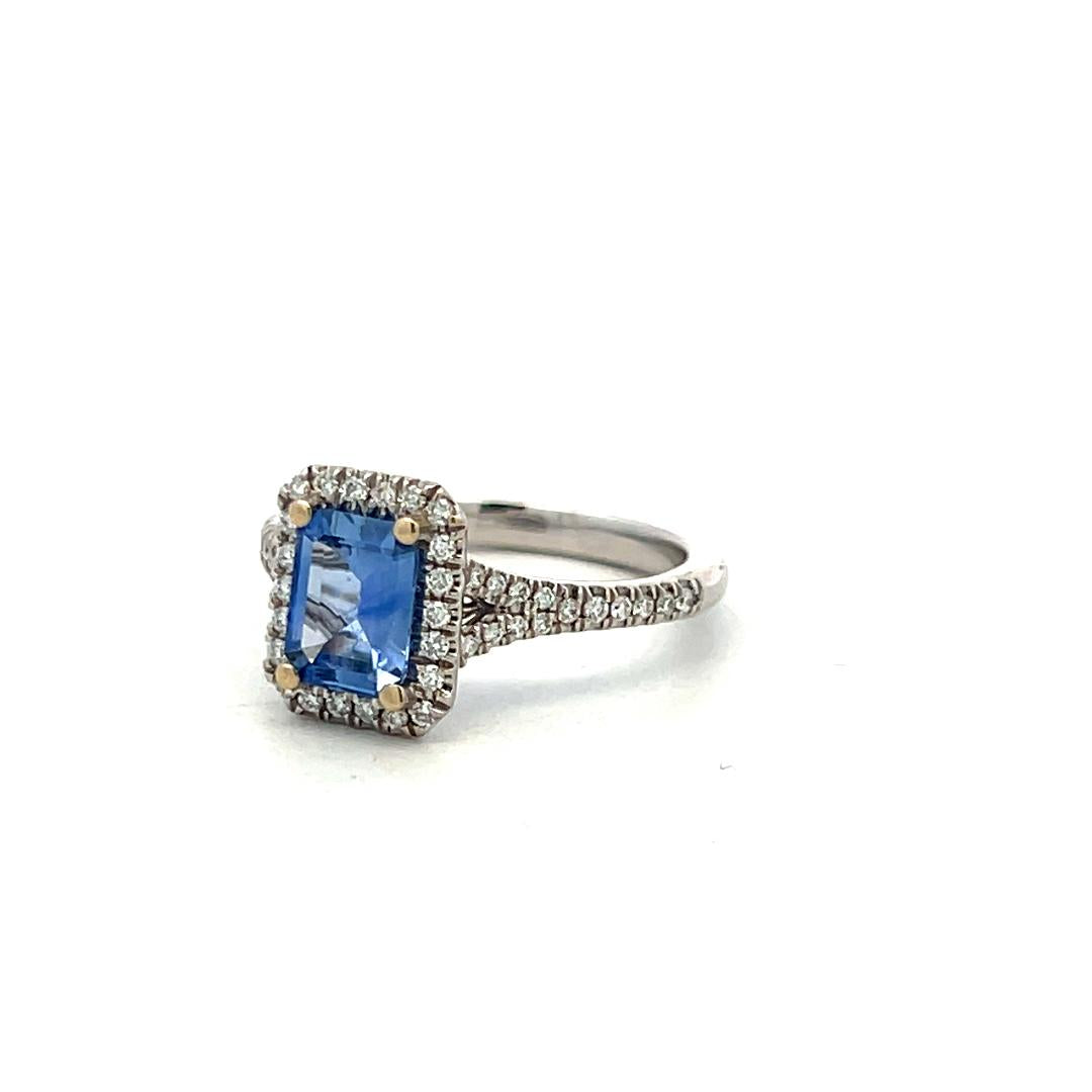 14K White Gold Engagement Ring with 0.26ct Round G VS Diamond & 1.11ct Sapphire