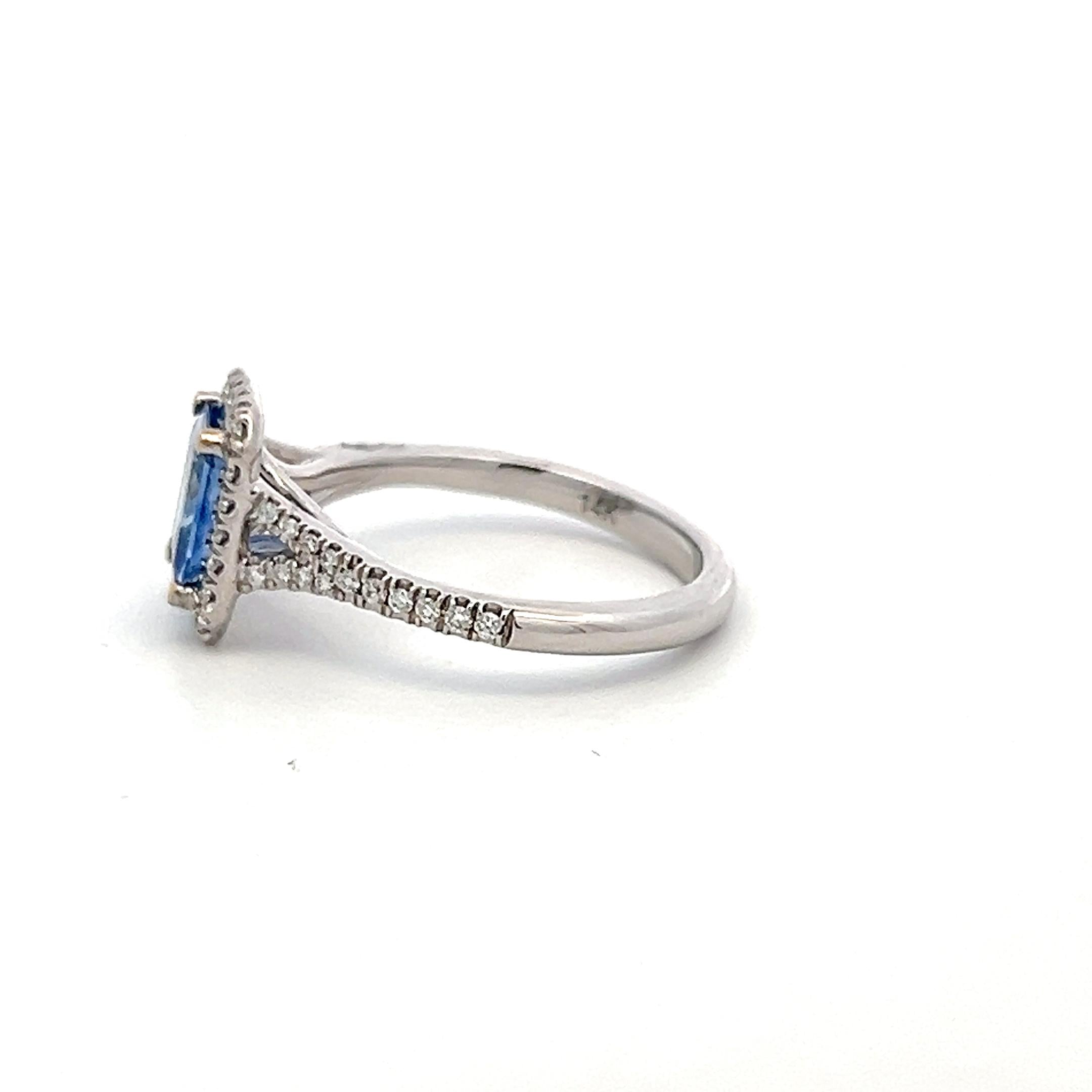 14K White Gold Engagement Ring with 0.26ct Round G VS Diamond & 1.11ct Sapphire