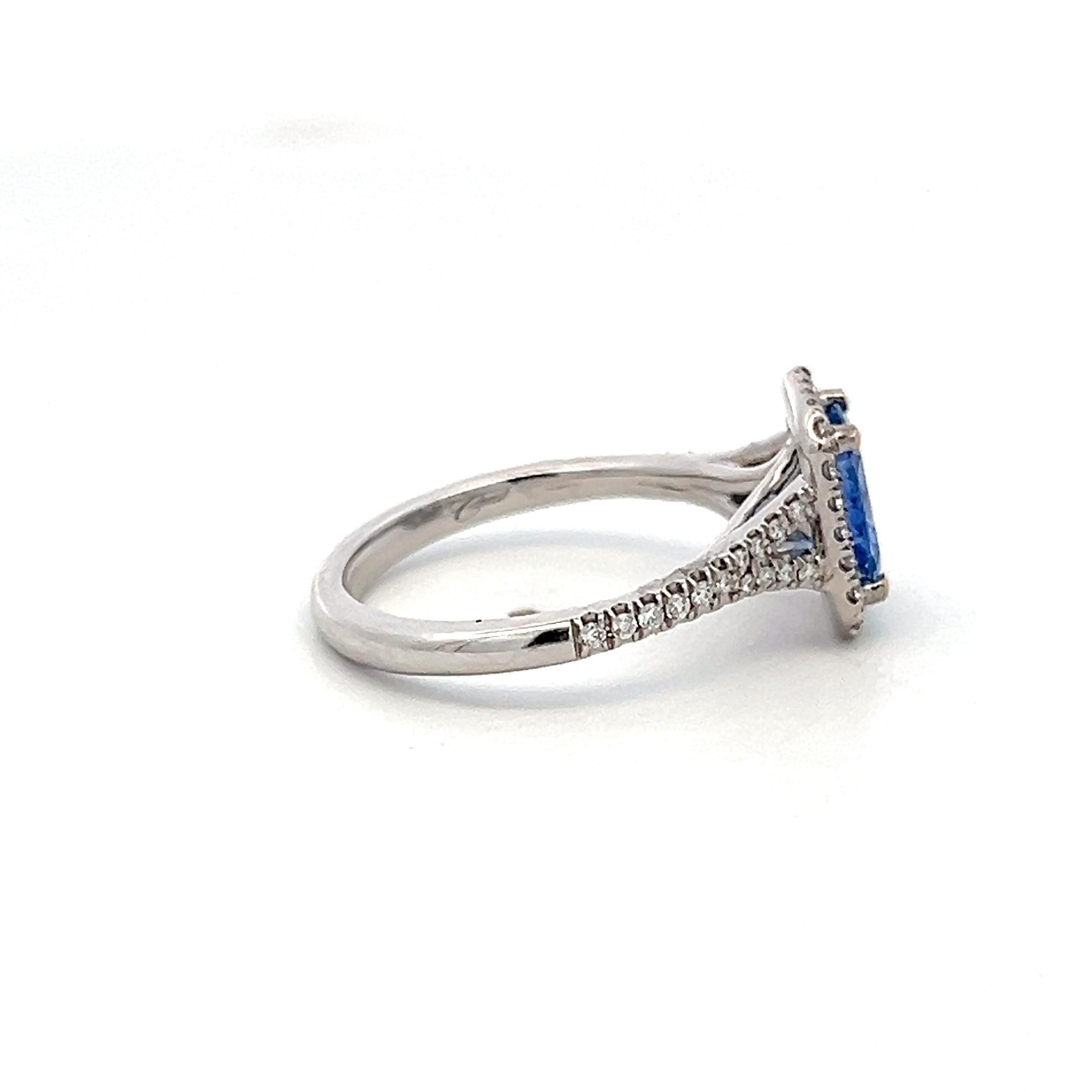 14K White Gold Engagement Ring with 0.26ct Round G VS Diamond & 1.11ct Sapphire