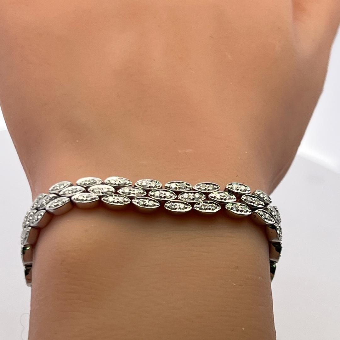 Vintage 18K White Gold Link Bracelet with 1.86 Carat Round G-VS Diamonds