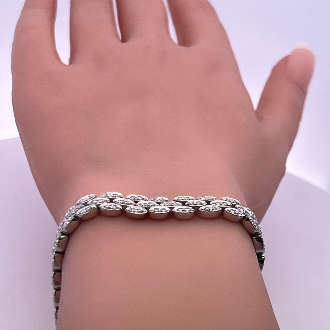 Vintage 18K White Gold Link Bracelet with 1.86 Carat Round G-VS Diamonds
