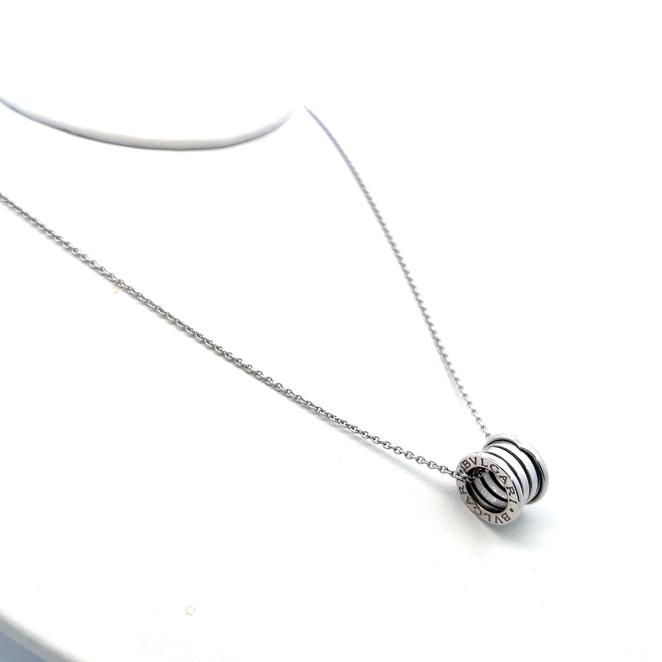 Bvlgari 18 Karat White Gold B Zero Pendant Necklace 16 Inch 11.17 Grams