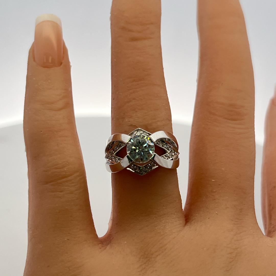 14K White Gold Engagement Ring 0.36ct Natural and 1.20 Ct Lab-Grown Diamonds