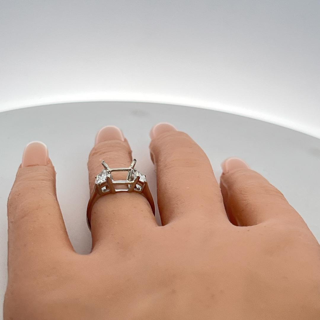 Platinum Semi Mount Ring with 0.52ct Trapezoid Diamonds Fits 9.5x9.6mm 3.00ct+