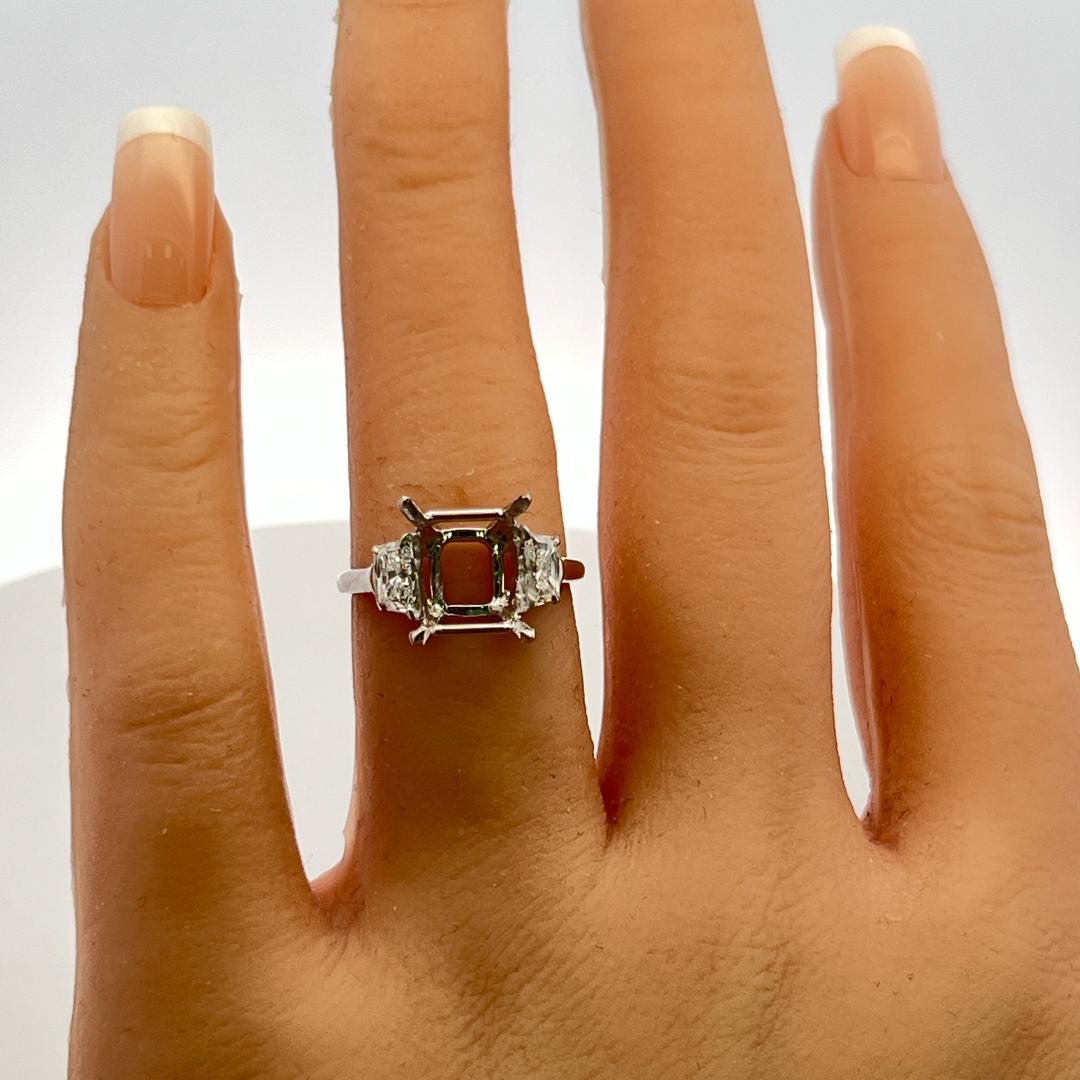 Platinum Semi Mount Ring with 0.52ct Trapezoid Diamonds Fits 9.5x9.6mm 3.00ct+