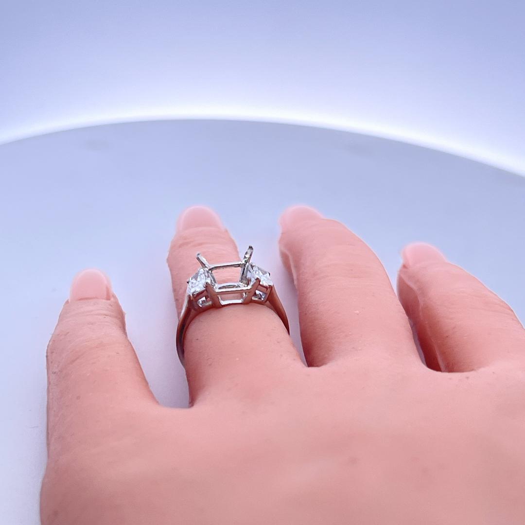 Platinum Semi Mount Ring with 0.52ct Trapezoid Diamonds Fits 9.5x9.6mm 3.00ct+
