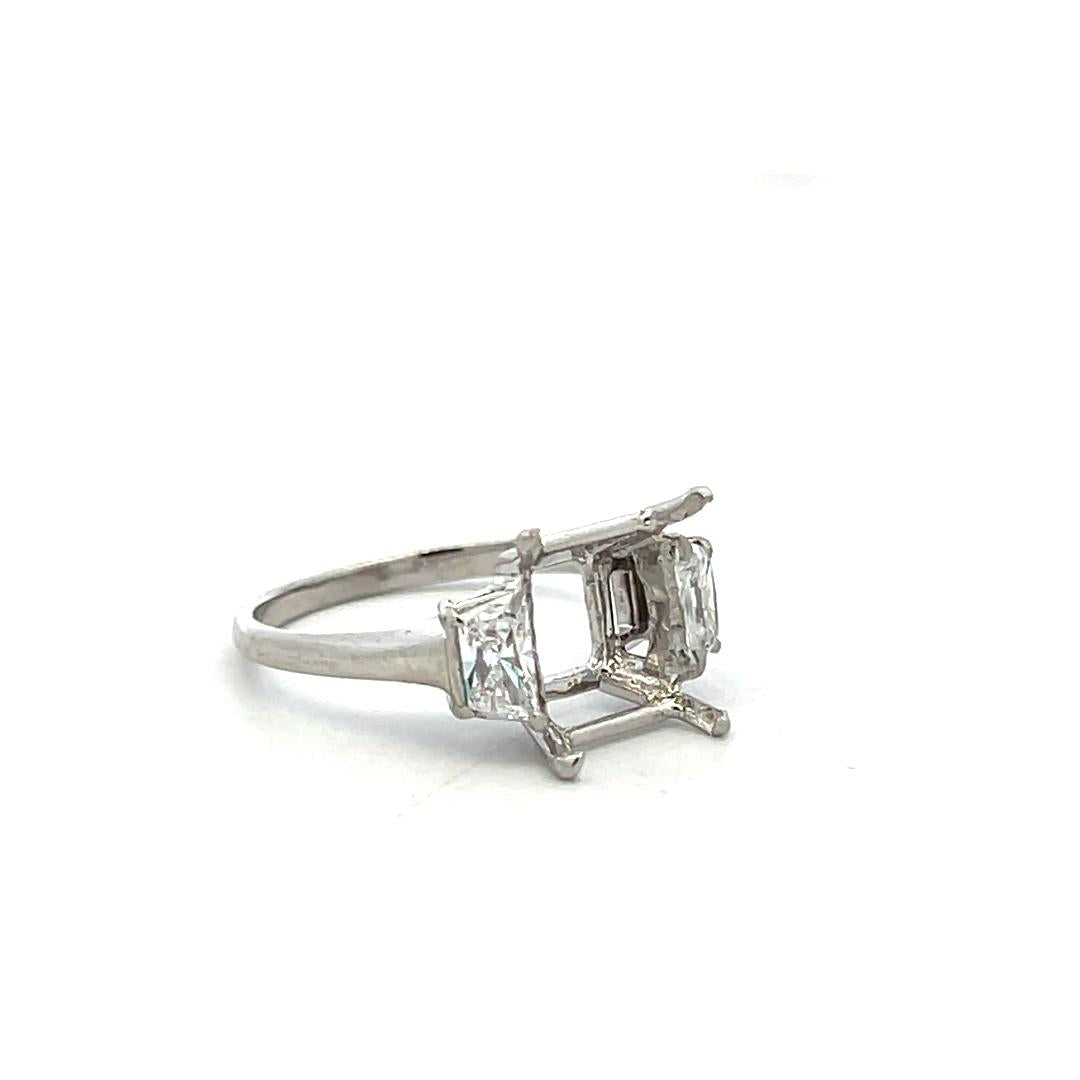 Platinum Semi Mount Ring with 0.52ct Trapezoid Diamonds Fits 9.5x9.6mm 3.00ct+