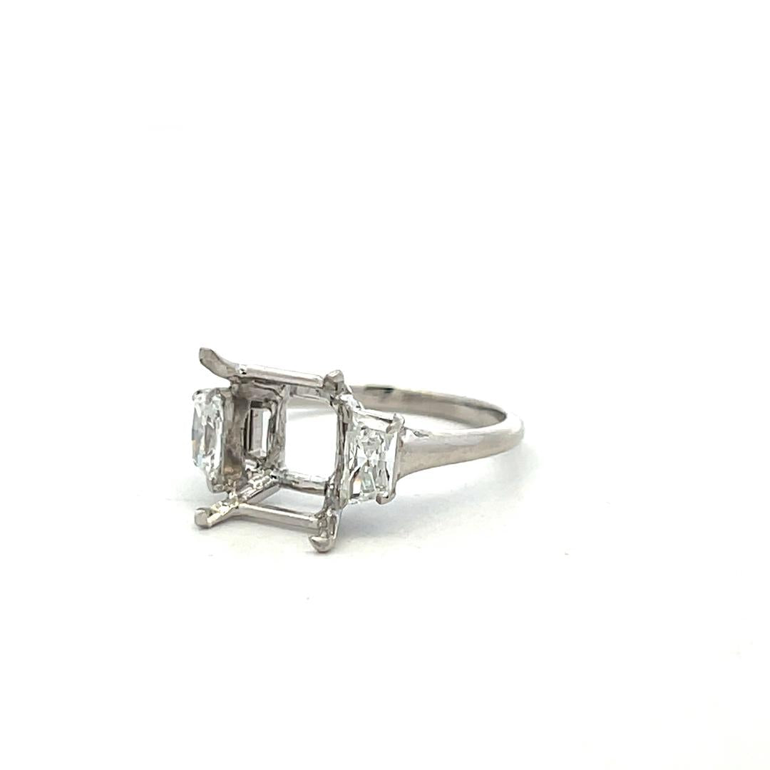 Platinum Semi Mount Ring with 0.52ct Trapezoid Diamonds Fits 9.5x9.6mm 3.00ct+