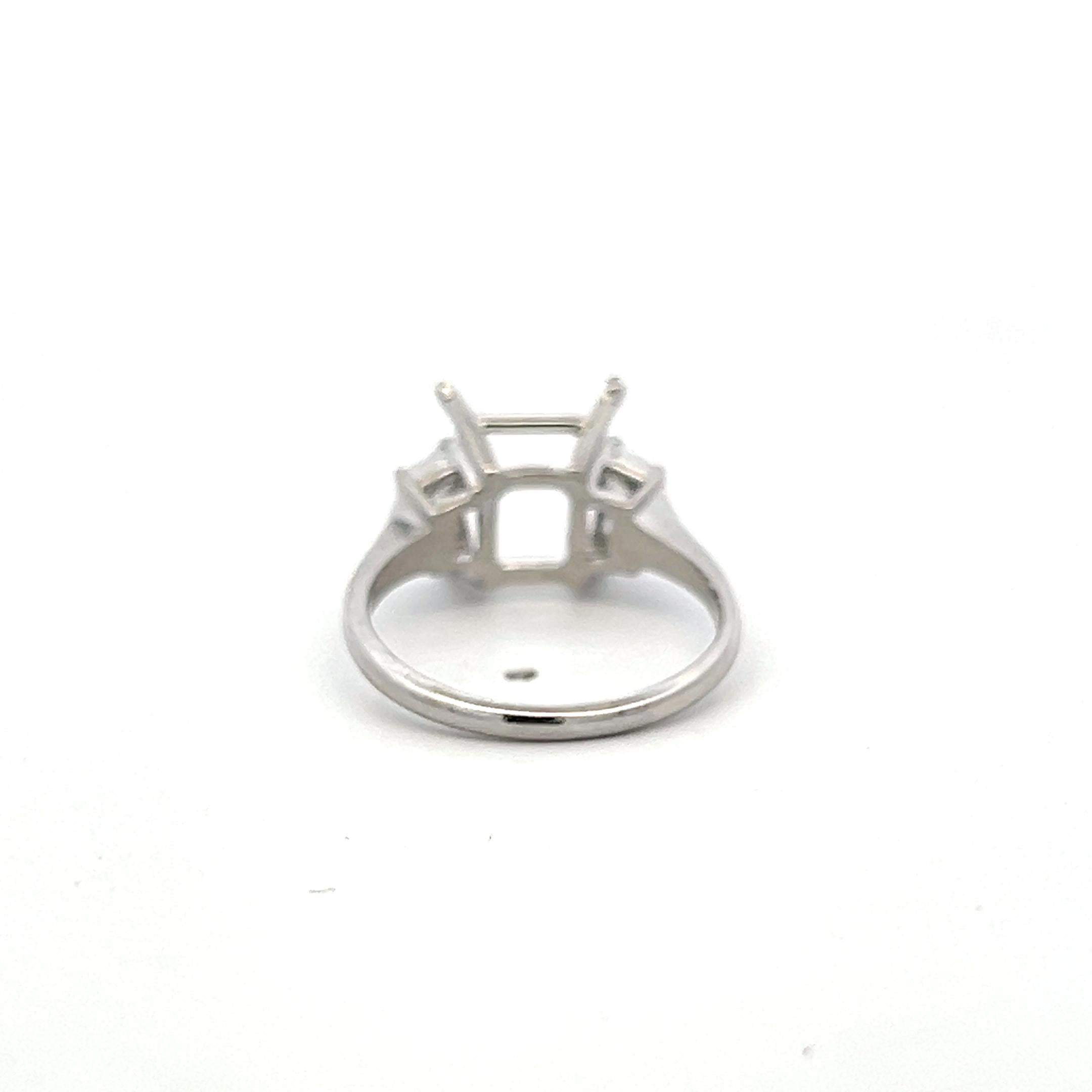 Platinum Semi Mount Ring with 0.52ct Trapezoid Diamonds Fits 9.5x9.6mm 3.00ct+