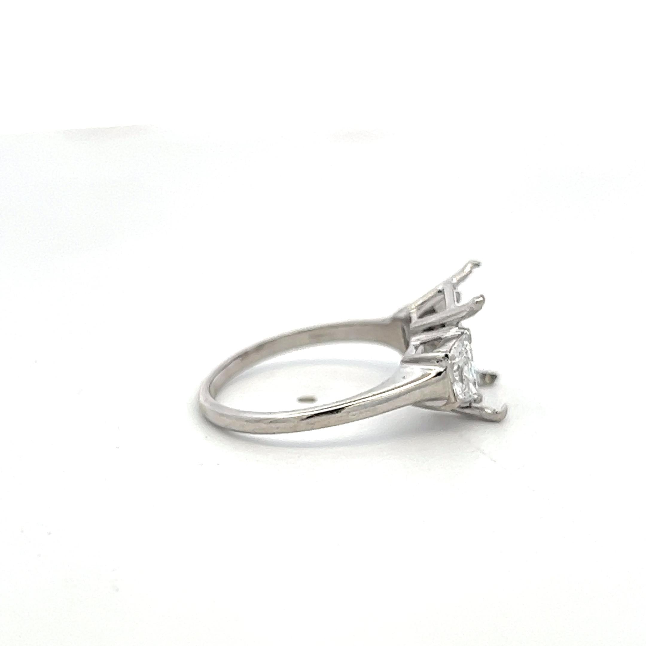 Platinum Semi Mount Ring with 0.52ct Trapezoid Diamonds Fits 9.5x9.6mm 3.00ct+