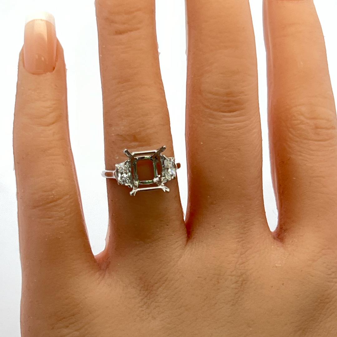 Platinum Semi Mount Ring with 0.52ct Trapezoid Diamonds Fits 9.5x9.6mm 3.00ct+