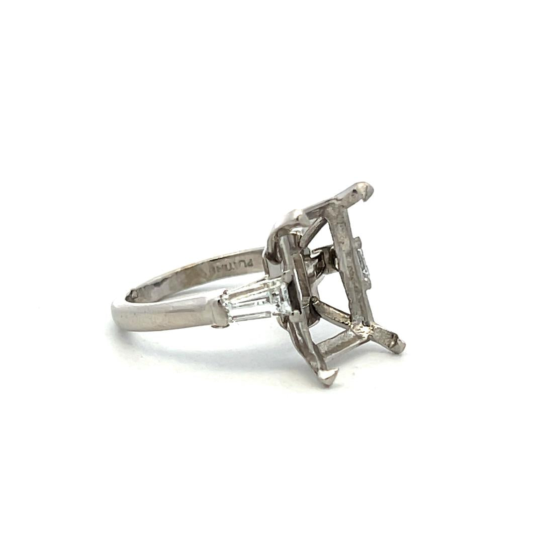 Platinum Semi Mount Ring 0.63 Carat Tapered Baguette Diamonds Fits 2.4x8.8mm
