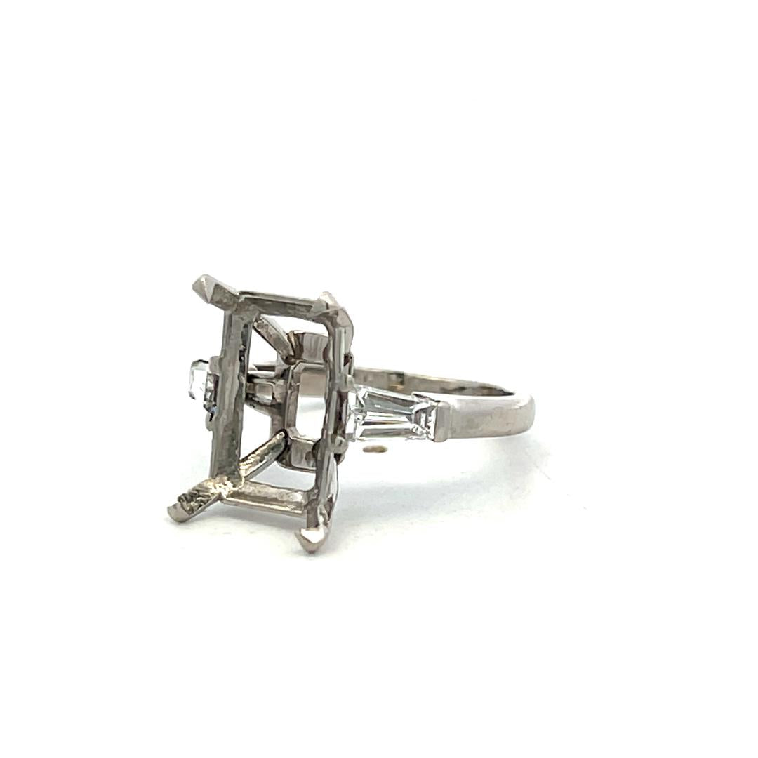 Platinum Semi Mount Ring 0.63 Carat Tapered Baguette Diamonds Fits 2.4x8.8mm