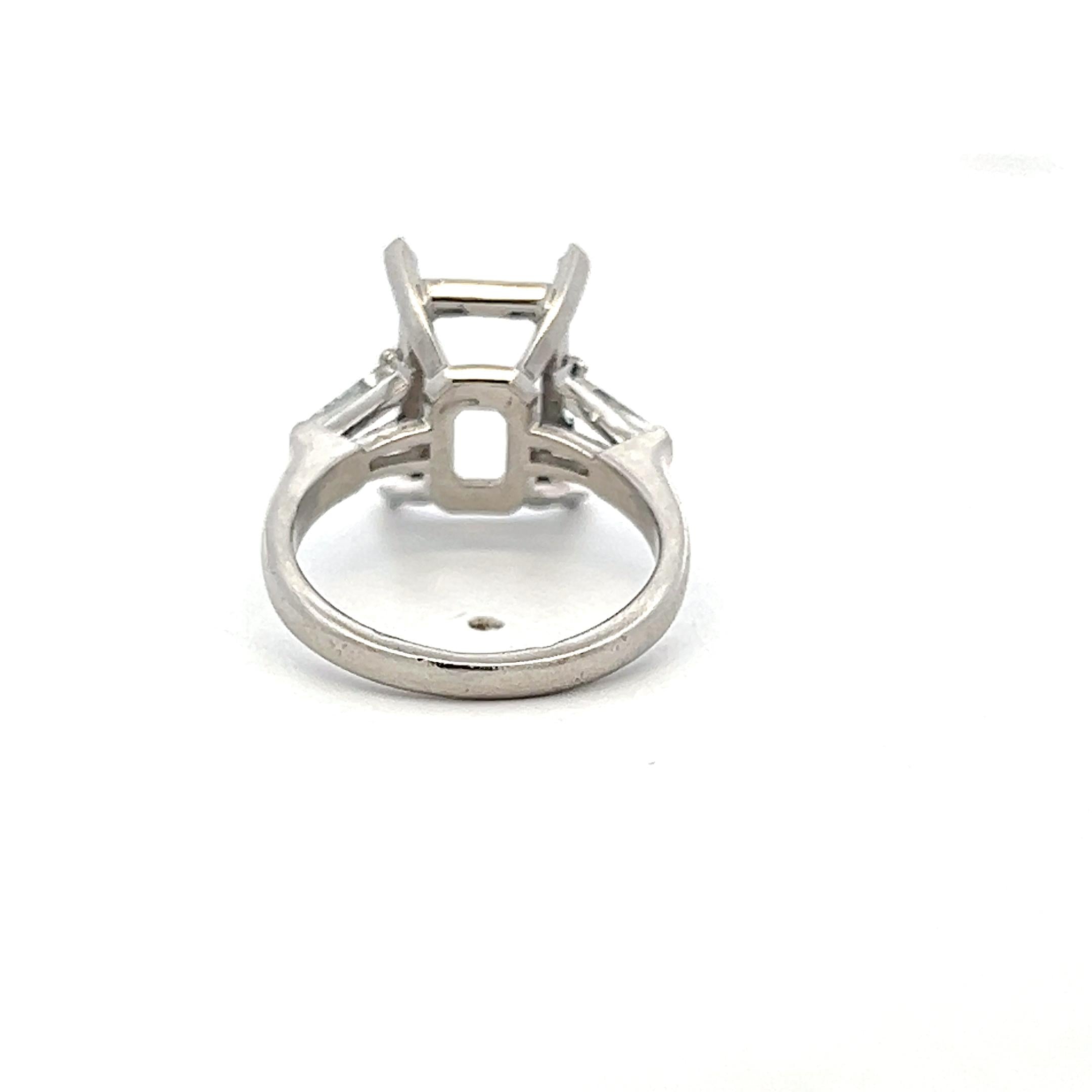 Platinum Semi Mount Ring 0.63 Carat Tapered Baguette Diamonds Fits 2.4x8.8mm