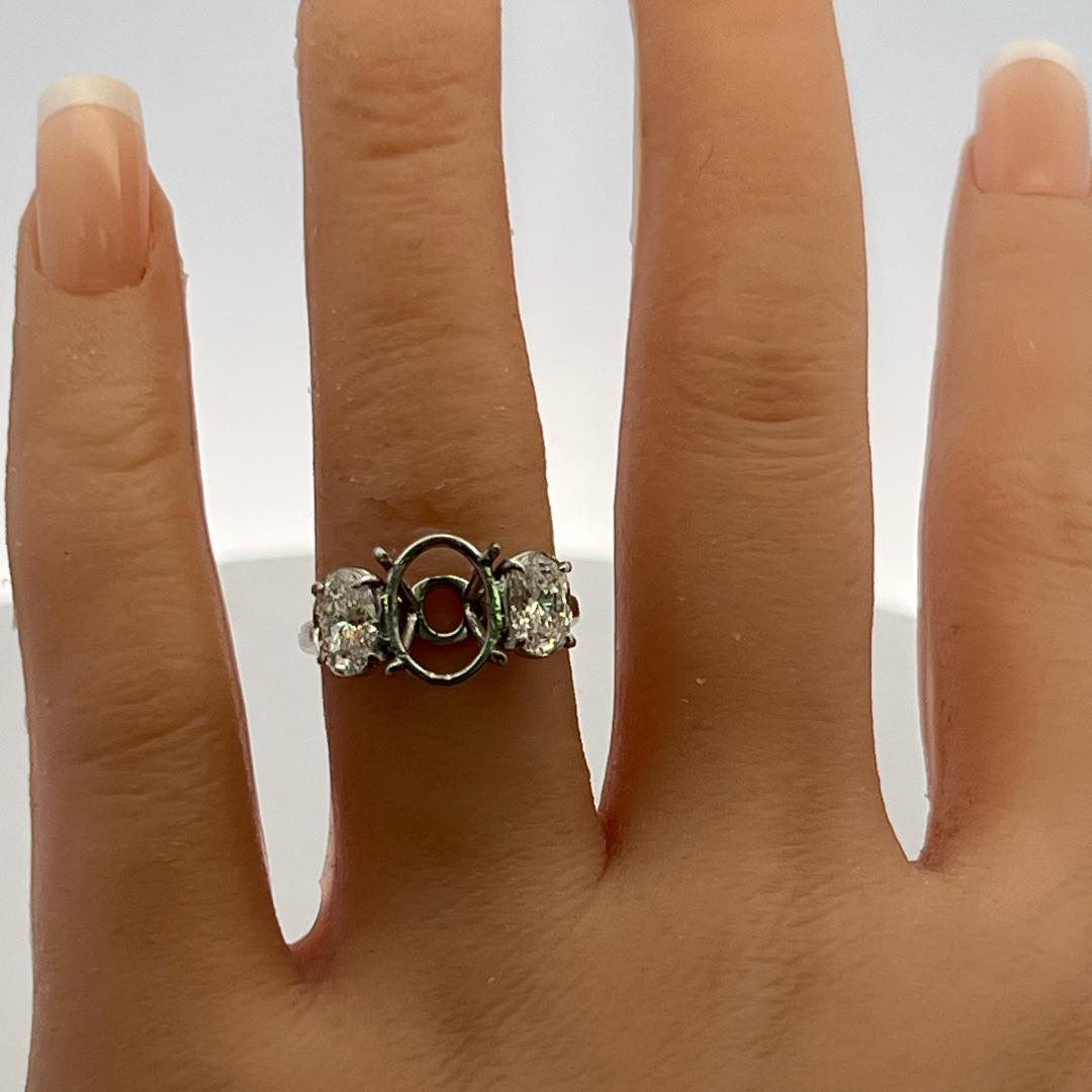 Platinum Semi Mount Ring with 1.43ct Oval GIA Diamonds Fits 10x8 MM 3.00ct