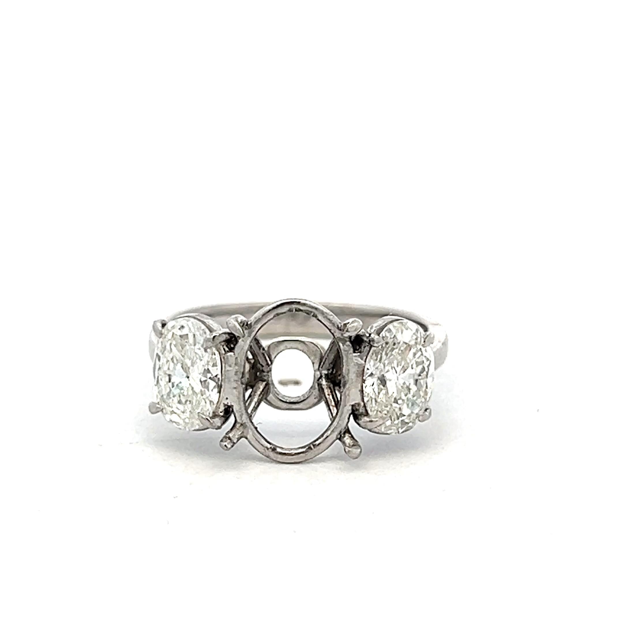 Platinum Semi Mount Ring with 1.43ct Oval GIA Diamonds Fits 10x8 MM 3.00ct