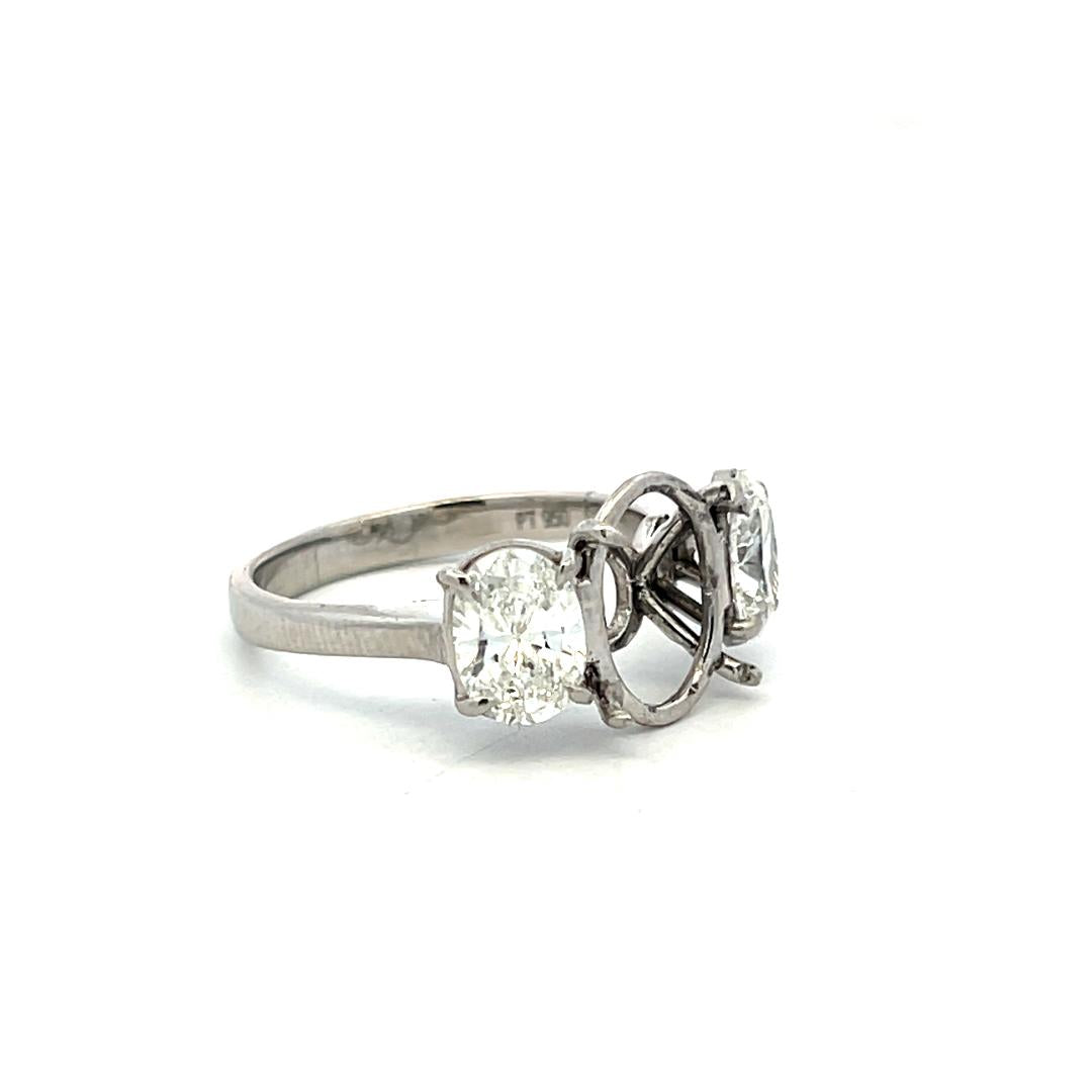 Platinum Semi Mount Ring with 1.43ct Oval GIA Diamonds Fits 10x8 MM 3.00ct