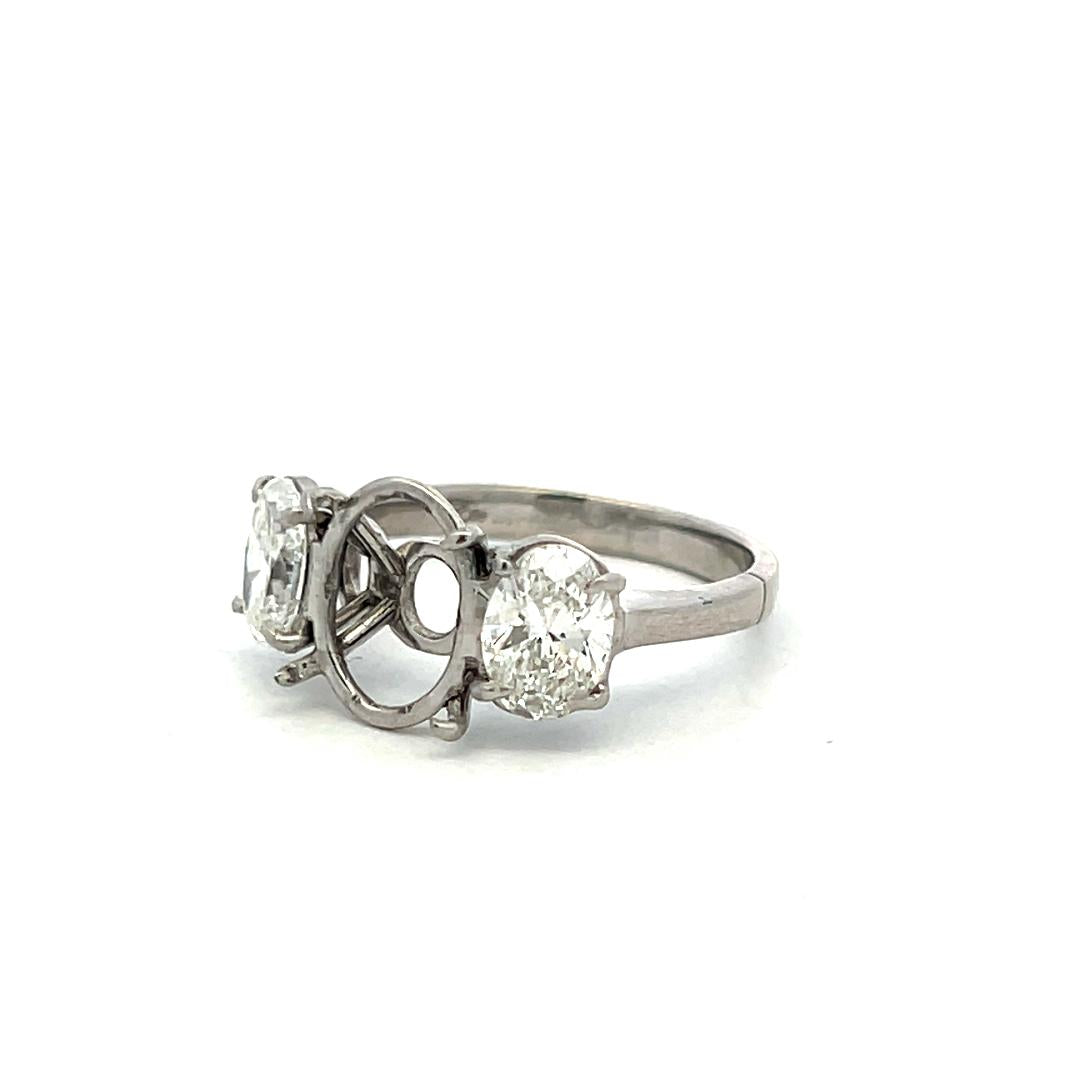 Platinum Semi Mount Ring with 1.43ct Oval GIA Diamonds Fits 10x8 MM 3.00ct