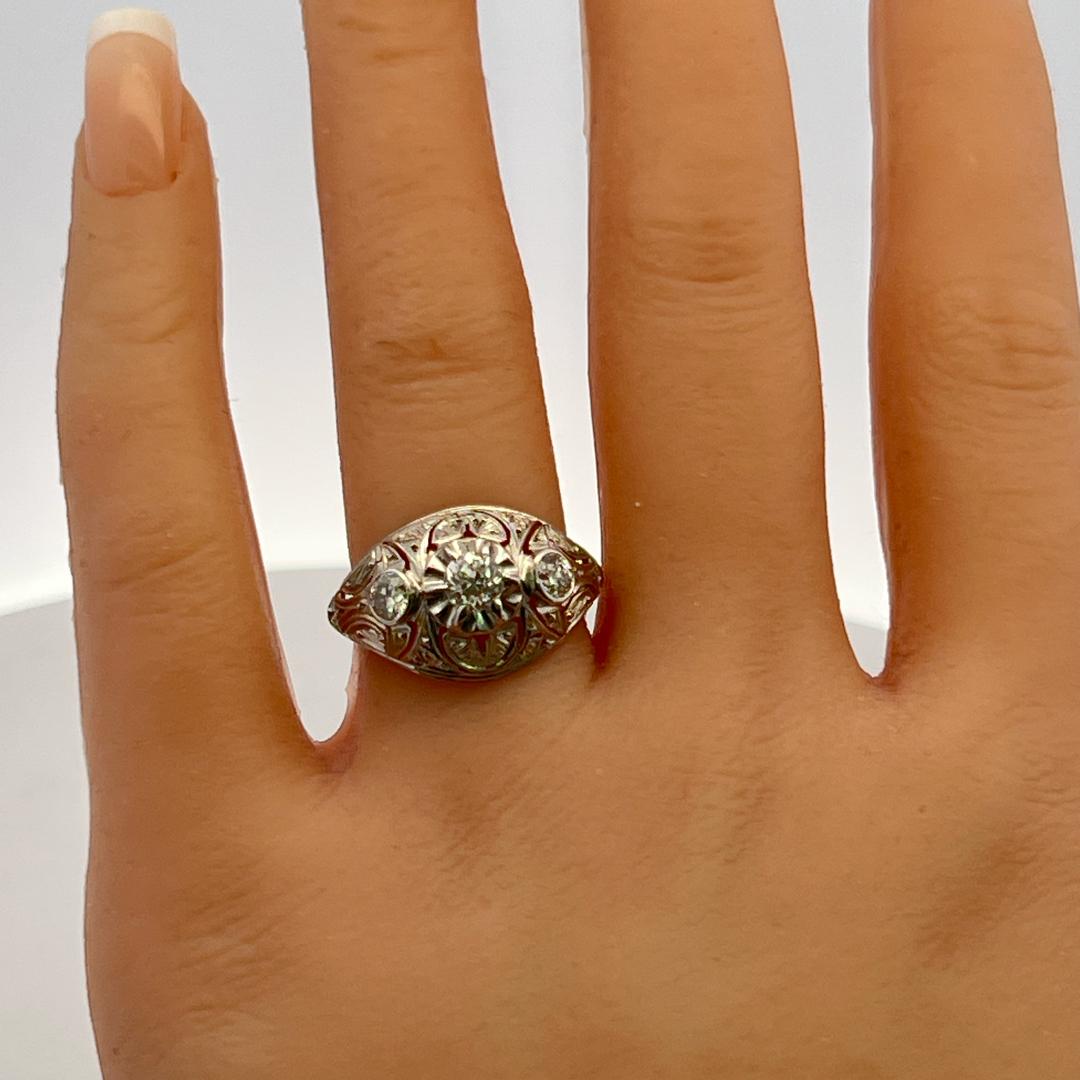 Platinum Art Deco Ring with 0.78 Carat Old European Cut Diamonds Size 6.75